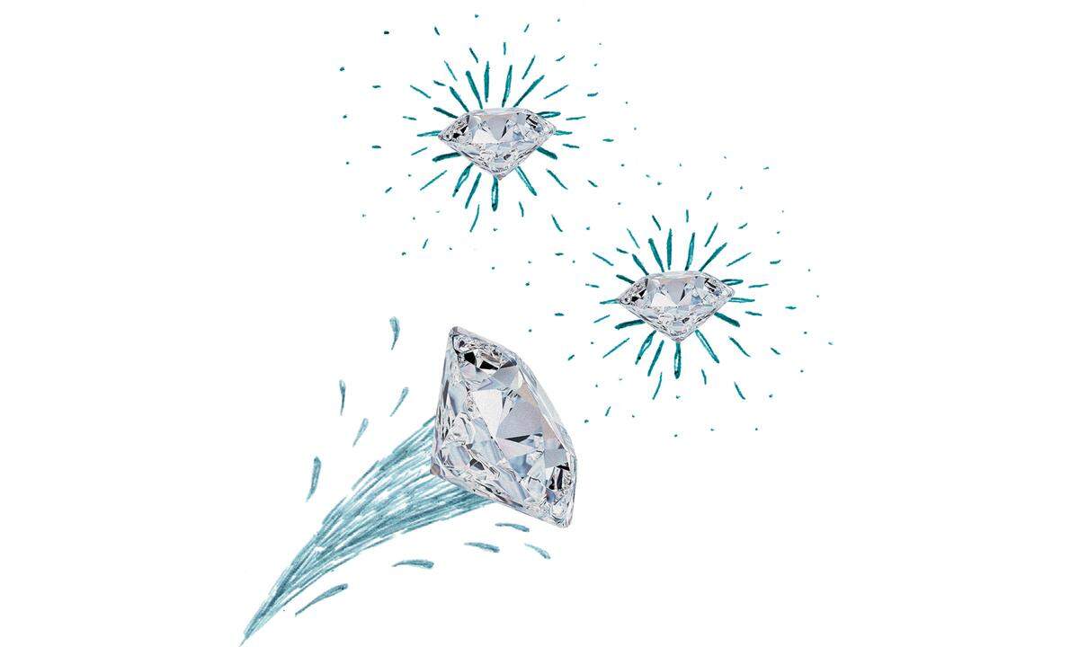 „Ich sehe, du bist wie eine Sternschnuppe, eine ekstatische Vision. (...) Wir sind wie Diamanten im Himmel.“ Im Original: "You're a shooting star I see, A vision of ecstasy (…) We're like Diamonds in the Sky" von Rihanna aus "Shine Bright Like a Diamond". Illustrationen von Nina Ober