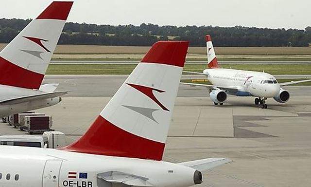 Austrian Airlines planes are pictured at the Vienna airport
