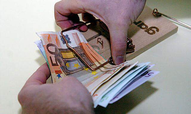 Geld, Euro, Mausefalle, Schulden, Finanz, Bank, Kredit, Diebstahl, Verbrechen Foto: Clemens Fabry