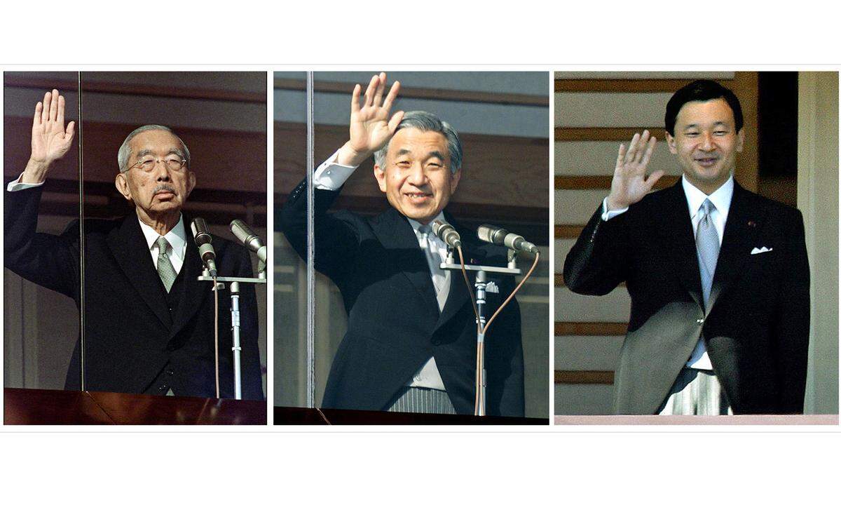 Japans Kaiser Akihito (85, Bildmitte) dankt nach 30 Jahren auf dem Thron an diesem Dienstag ab. Es ist das erste Mal seit rund 200 Jahren, dass ein japanischer Monarch noch zu Lebzeiten seinem Nachfolger weicht. Am Tag darauf wird Akihitos ältester Sohn Naruhito (59, rechts) den Thron besteigen und so eine neue Ära für das asiatische Land einläuten.  