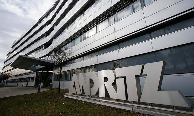 FILE PHOTO: The logo of Austrian machinery maker Andritz outside its headquarters in Vienna
