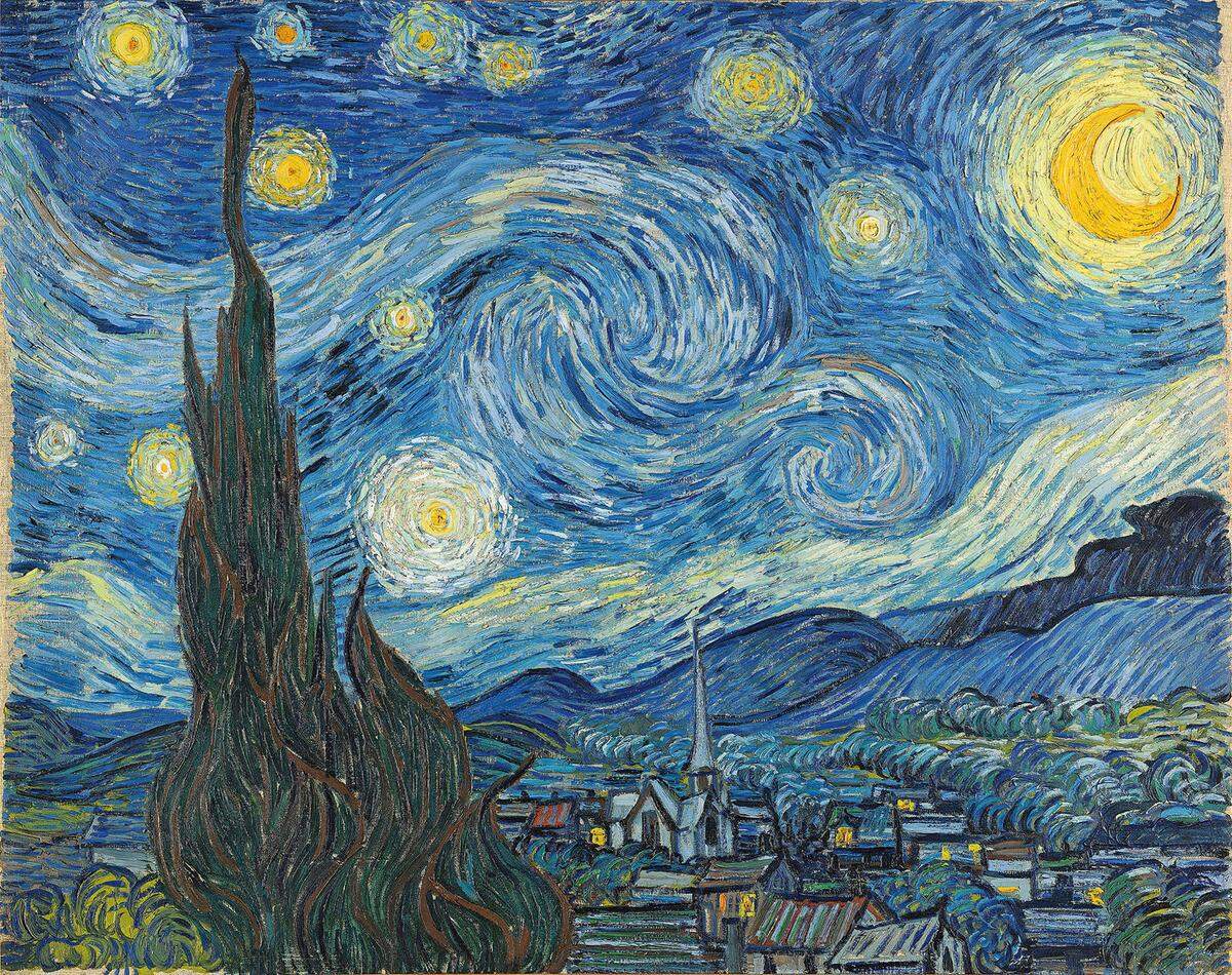 Original: Vincent van Gogh, Sternennacht, 1889, Öl auf Leinwand.