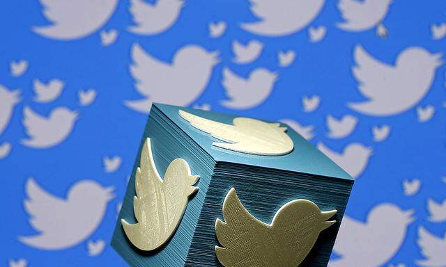 A 3D-printed logo for Twitter is seen in this picture illustration  