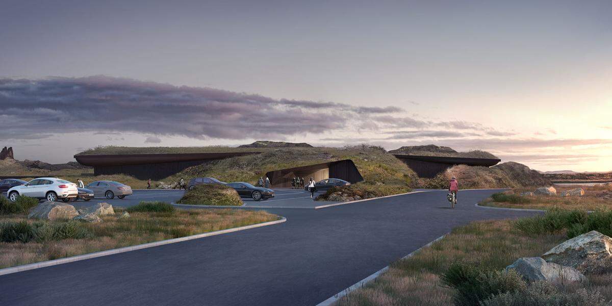 Beim Design hat man sich von der isländischen Landschaft inspirieren lassen. Das macht bereits der Besucherparkplatz deutlich.