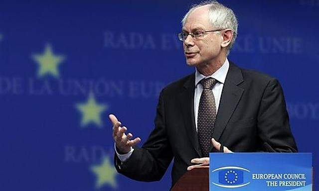 EU Council President Van Rompuy addresses a news conference after an EU finance ministers meeting in 