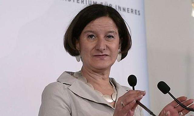 Austrian Interior Minister Mikl-Leitner addresses a news conference in Vienna