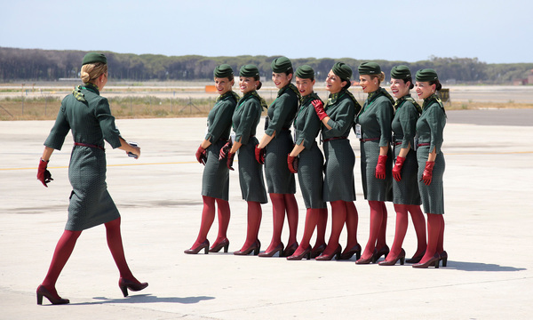 Alitalia´s hostesses are pictured at the Leonardo da Vinci-Fiumicino Airport in Rome