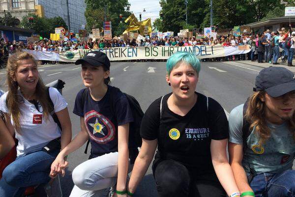 Vom Heldenplatz zogen die Demonstranten friedlich zum Schwarzenbergplatz - und skandierten ihre Forderung: "What do we want? Climate justice! When do we want it? Now!