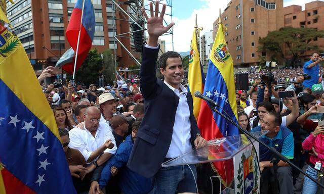 Juan Guaido President of the Venezuelan Parliament is seen after he announces that he assumes exe