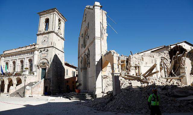 Die Kathedrale des Hl. Benedikts von Nursien (Norcia) wurde durch das Erdbeben zerstört.