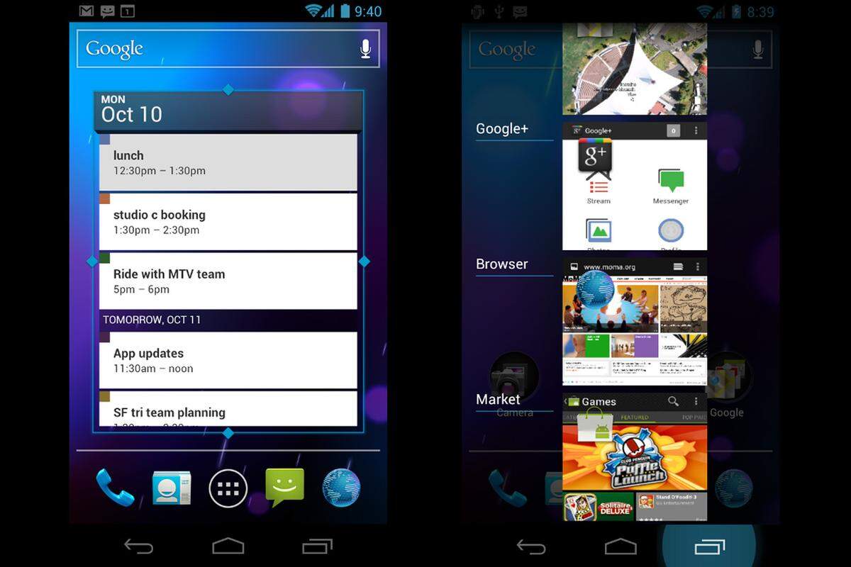 Widgets lassen sich größentechnisch leicht anpassen. Das kennt man von "Honeycomb" schon, genauso wie die visuelle Multitasking-Ansicht.