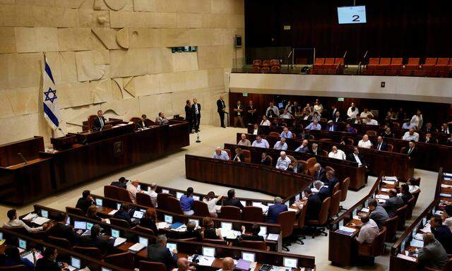 A general view shows the plenum during a session at the Knesset, the Israeli parliament, in Jerusalem