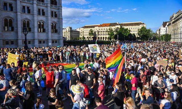 Tausende Menschen protestierten vor dem ungarischen Parlament am Montag gegen das Gesetz.