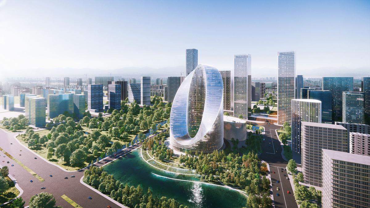 Großes vorgenommen hat sich die dänische Bjarke Ingels Group (BIG) mit ihrem neuen Design für ein Gebäude in China. Der O-Tower soll ein ikonisches Wahrzeichen in Yuhang, Hangzhou werden.