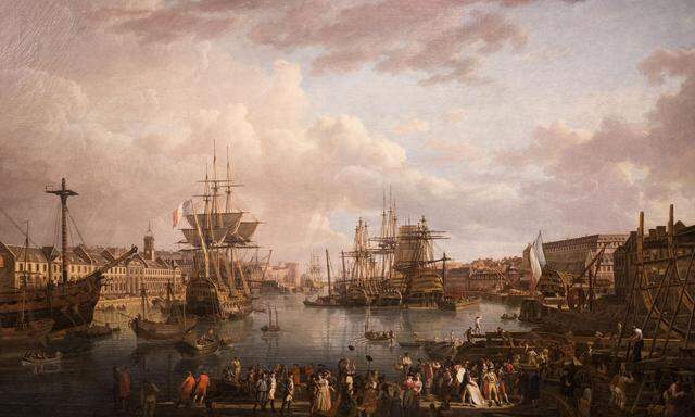 Ein Hafen war für Adam Smith in seinen Jugendjahren Demonstrationsobjekt für freien Handel und Entwicklung von Preisen. Hier der Hafen von Brest (Frankreich) im 18. Jahrhundert. 