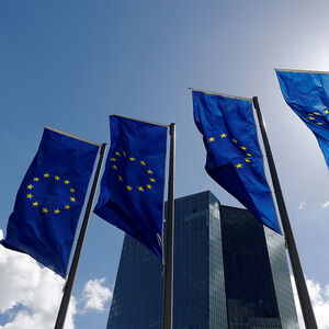 FILE PHOTO: European Union flags flutter outside the European Central Bank (ECB) headquarters in Frankfurt