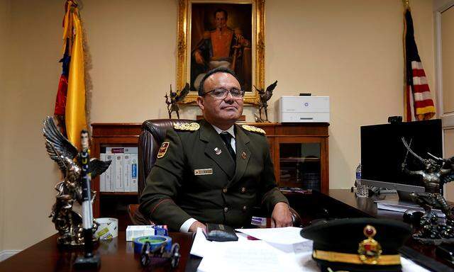 Venezuelan Colonel Jose Luis Silva, VenezuelaâAeOes Military Attache at its Washington embassy to the United States, is interviewed by Reuters after announcing that he is defecting from the government of President Nicolas Maduro in Washington
