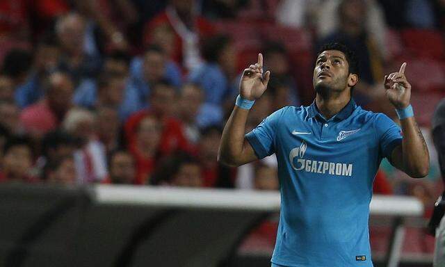 Zenit's Hulk celebrates his goal against Benfica during their Champions League Group C soccer match at Luz stadium in Lisbon
