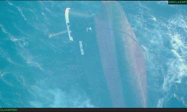 Das gesunkene Schiff „Rubymar auf einer am 3. März 2024 veröffentlichten Luftaufnahme.