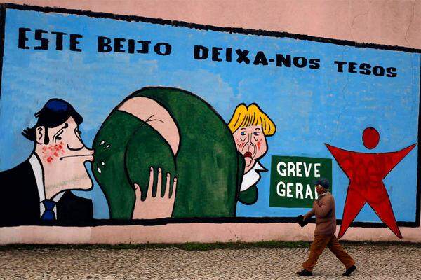 In Portugal hat Premier Passos Coelho einen drastischen Sparkurs eingeschlagen: Dieser Straßenkünstler hat seiner Wut freien Lauf gelassen.
