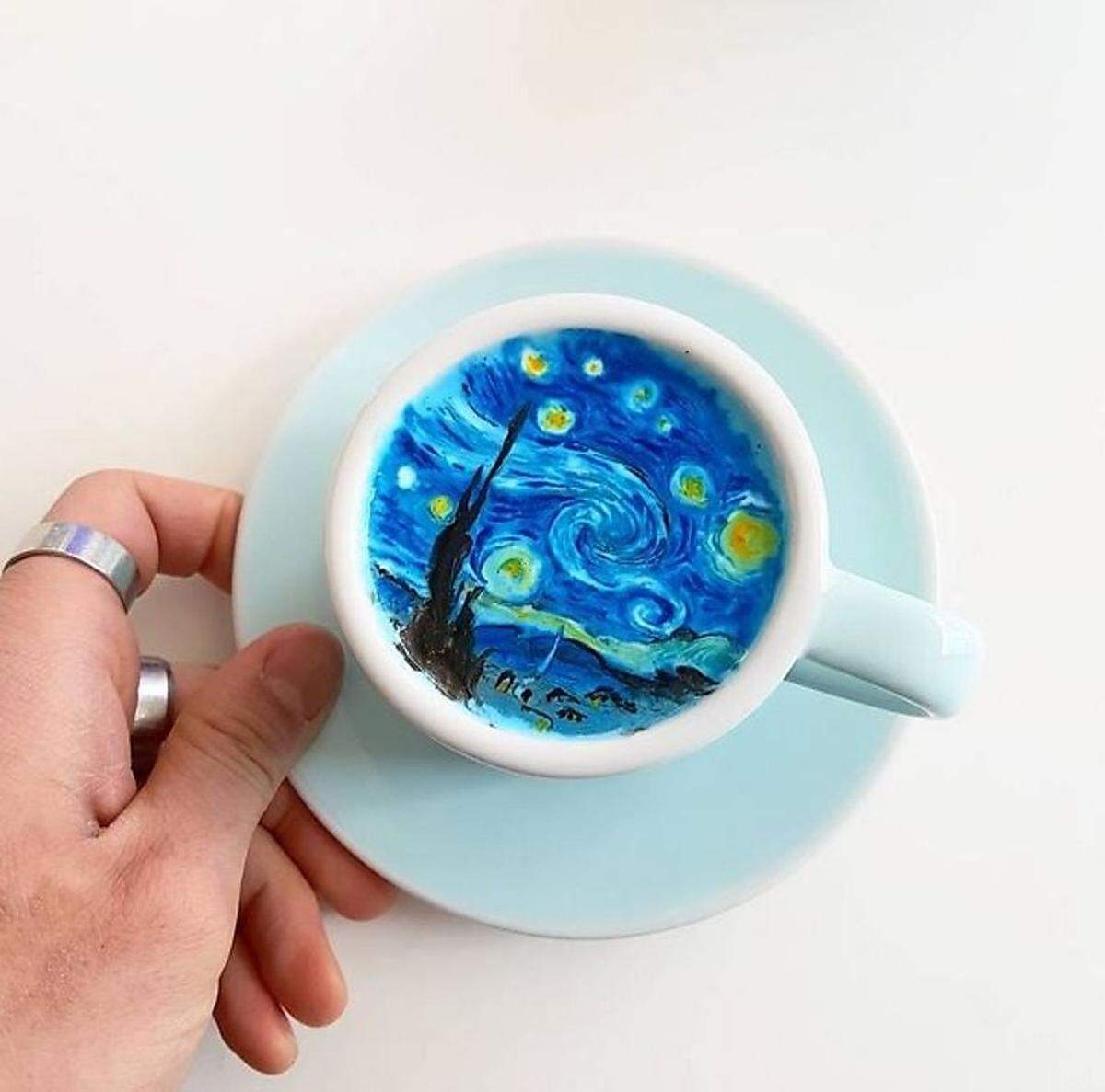 Wahre Kunst bringt dieser koreanische Barista auf die Kaffeetasse: Kangbin Lee betreibt sein eigenes Café in Seoul und nennt seine Milchschaumkunst Cremart. Ob die "Sternennacht" von Vincent van Gogh...