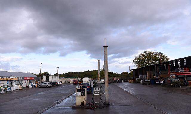 FILE PHOTO: Fitzpatrick's Fuels and Hardware station straddles the border between Ireland and Northern Ireland