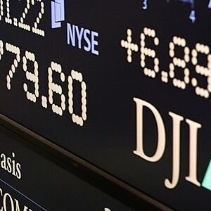 The Dow Jones Industrial Average is seen on a digital display at the New York Stock Exchange