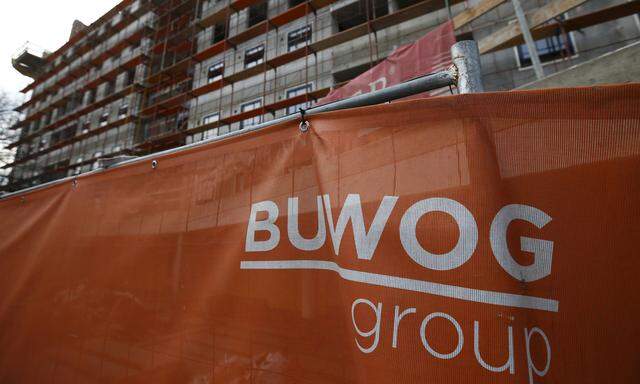 File photo of the logo of Austrian real estate agent BUWOG seen in front of one of their construction sites in Vienna