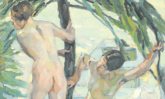 Leo Putz »Am Ufer« (1911), Öl auf Leinwand, aus einer deutschen Privatsammlung, wird für 125.000 Euro angeboten.