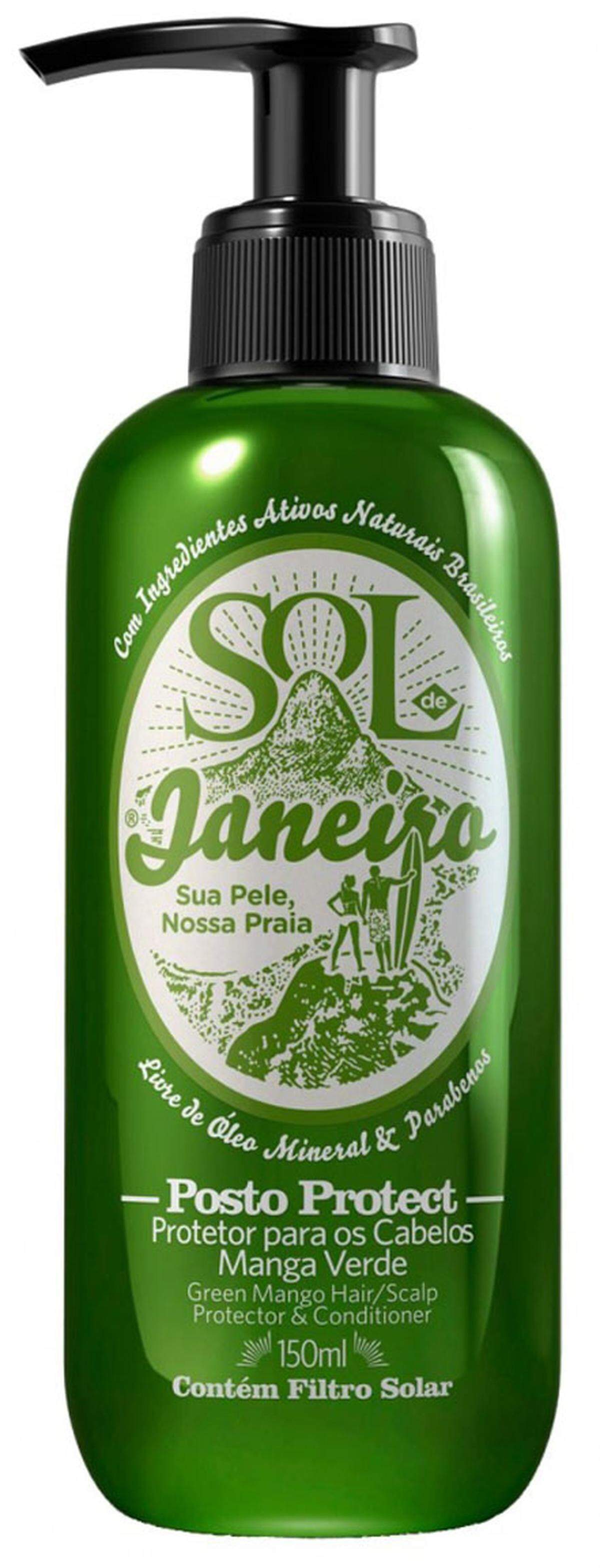 Sonnenschutz und Conditioner mit Grüner Mango bietet Sol De Janeiro. Damit wird das Haar vor Sonnenschäden geschützt und trocknet nicht aus. Preis: 23 Euro/150 ml.
