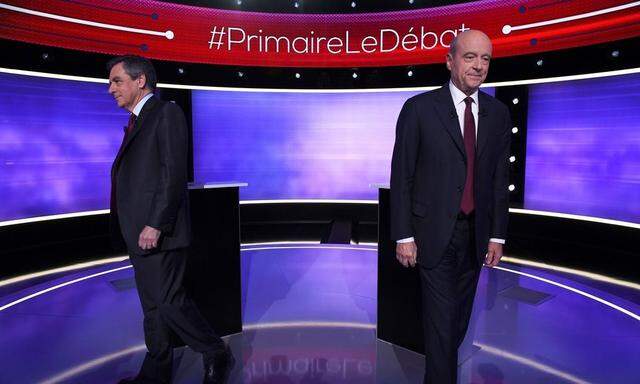 Im Duell gegen Alain Juppé (r.) greift François Fillon nach dem Sieg bei den Vorwahlen der Konservativen. 