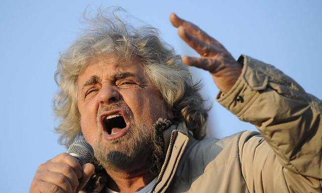File photo of Five-Star Movement leader and comedian Beppe Grillo gesturing during a rally in Turin