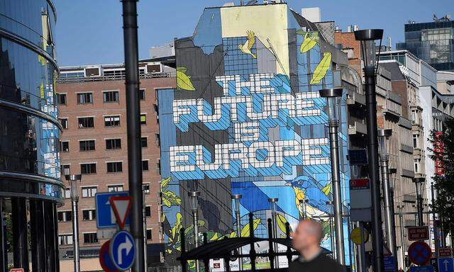 "Die Zukunft ist Europa" prangt an einer Mauer in Brüssel.