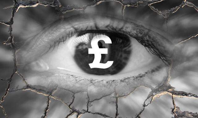Symbol Kursverfall des britischen Pfund s Auge einer besorgt schauenden Frau mit Pfund Symbol mit b