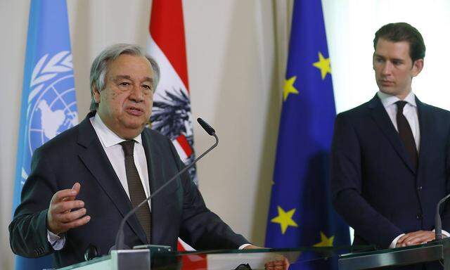 U.N. Secretary-General Guterres and Austrian Chancellor Kurz address a news conference in Vienna