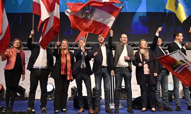 Freiheitliches Neujahrstreffen: Sozialministerin Beate Hartinger-Klein, Innenminister Herbert Kickl, Vizekanzler Heinz-Christian Strache und EU-Spitzenkandidat Harald Vilimsky.