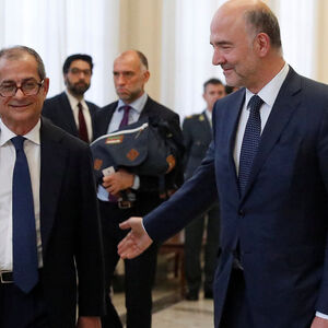 Italy's Economy Minister Giovanni Tria meets European Economic Commissioner Pierre Moscovici at the Treasury ministry in Rome