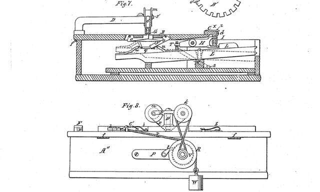 Skizze aus dem Patent 79265 - der Schreibmaschine von Carlos Glidden und Christopher Latham Sholes 