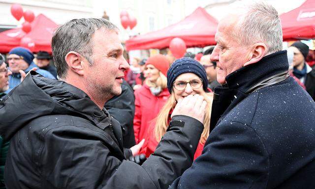 Andreas Babler (li.) Ende Jänner im NÖ-Wahlkampf mit dem damaligen SPÖ-Landesspitzenkandidaten Franz Schnabl.