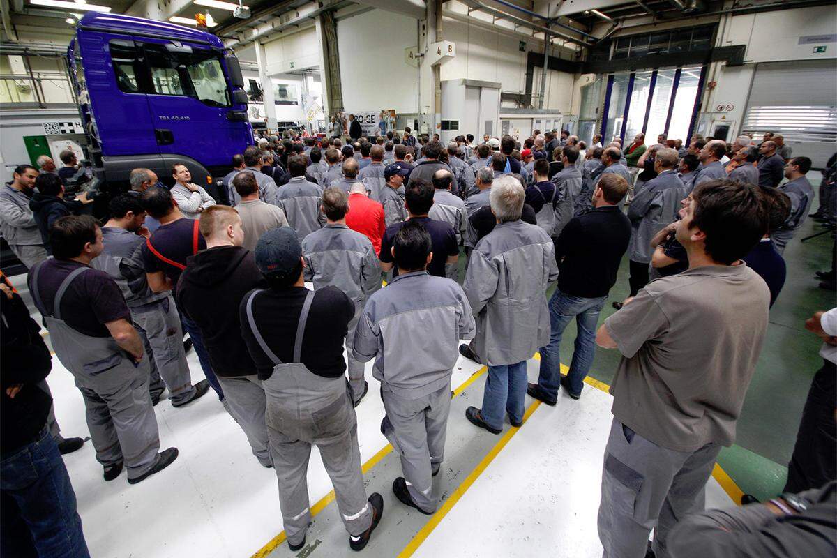 Beim Lkw-Hersteller MAN in Wien fanden Freitagvormittag Betriebsversammlungen statt.