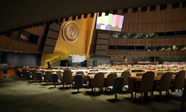 Noch leerer Plenarsaal der Vereinte Nationen in New York 