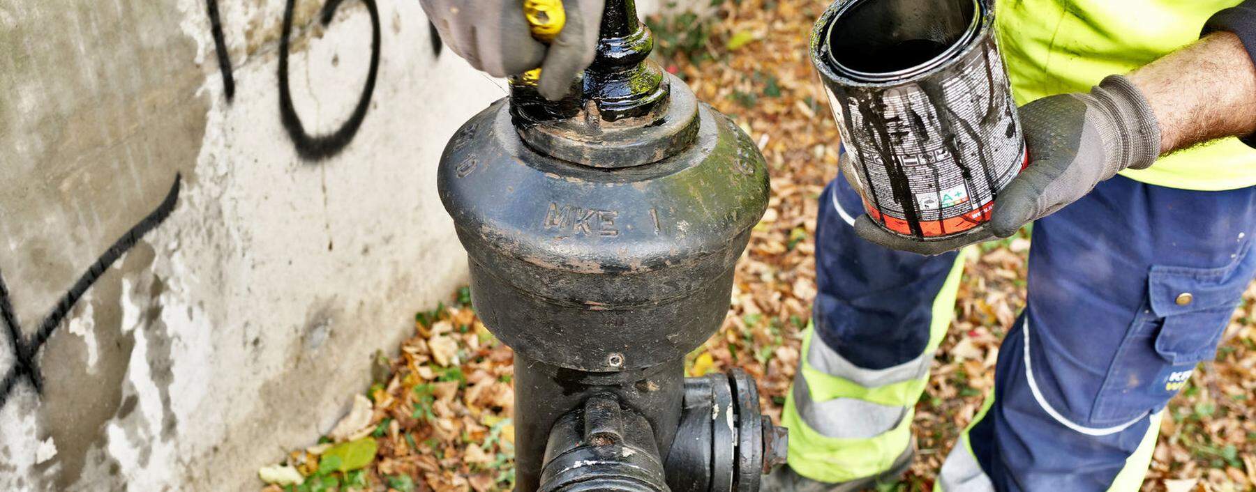 Am Fuß des Hydranten rinnen 1000 Liter in der Minute durch.