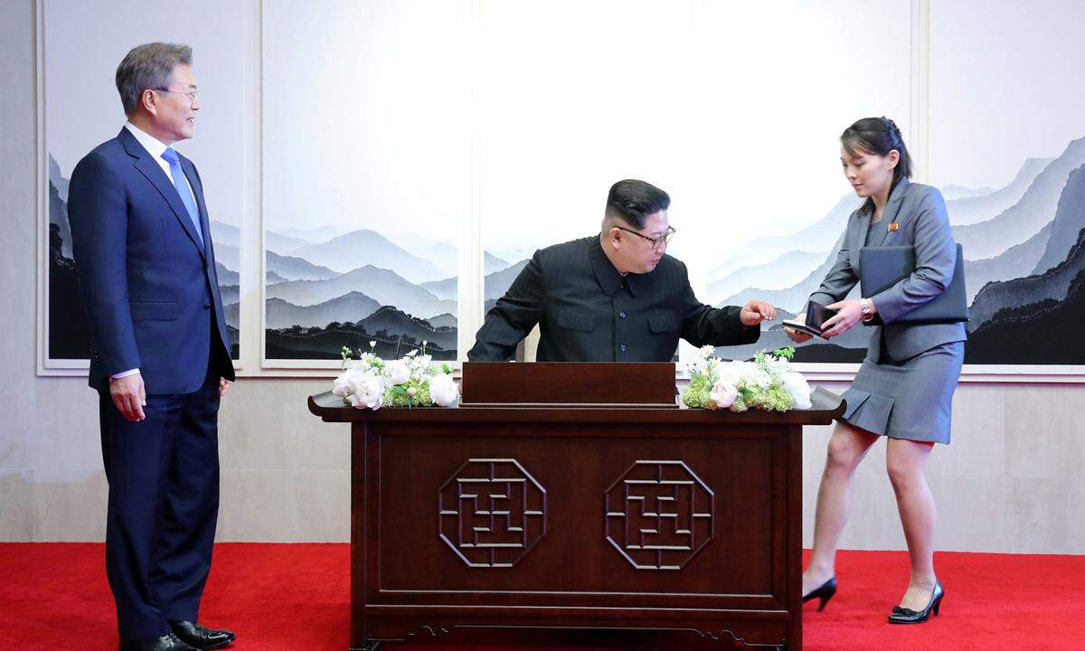 Auch Kim zeigte sich zumindest nach außen hin versöhnlich. Er wolle ein "neues Kapitel" in den Beziehungen zu Südkorea aufschlagen. Diesen Willen bekundete er auch in einer Botschaft im Gästebuch. Den Stift dazu überreichte ihm seine Schwester Kim Yo-jung, die eine bedeutende Rolle für das Einfädeln des Treffens spielte.