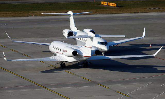 FILE PHOTO: Two Gulfstream GVI G650 GLF6 business aircrafts are parked at the airport in Zurich