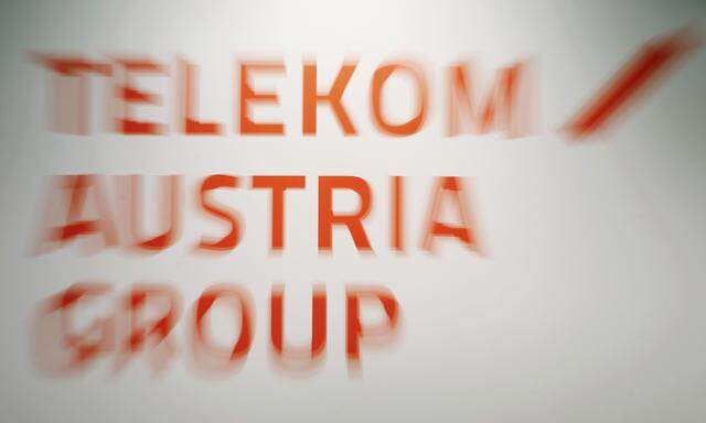 A zoomed image of the Telekom Austria Group logo is seen during a news conference at the company´s headquarters in this picture illustration