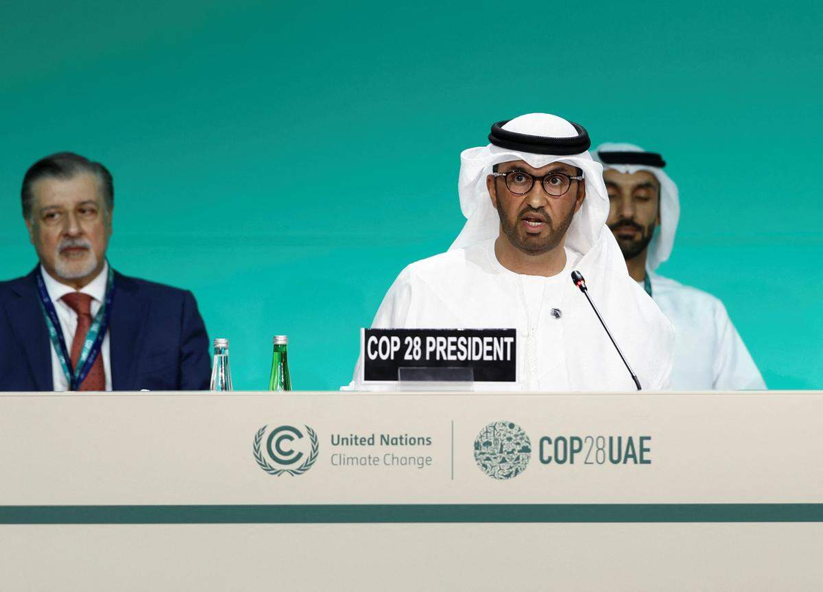 Chairman of the state-owned Emirates Oil Company, Sultan Ahmed Al Jaber, at the opening of the United Nations Climate Summit.