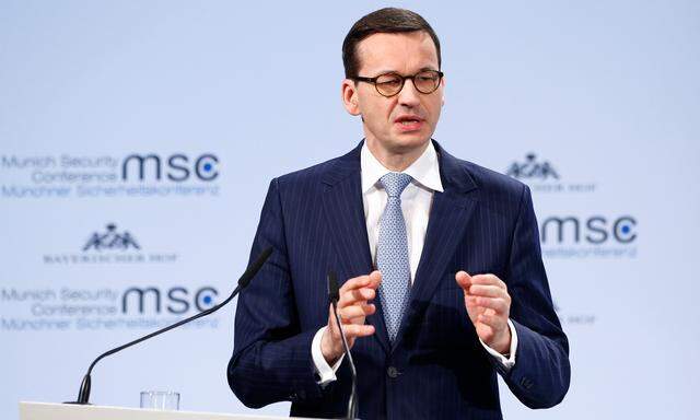 Poland´s Prime Minister Morawiecki talks at the Munich Security Conference in Munich