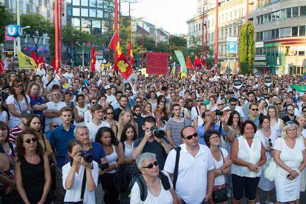 Die Demonstranten sammelten sich am Christian-Broda-Platz und sollten dann über die Mariahilfer Straße zur Marcus-Omofuma-Denkmal beim Museumsquartier ziehen.