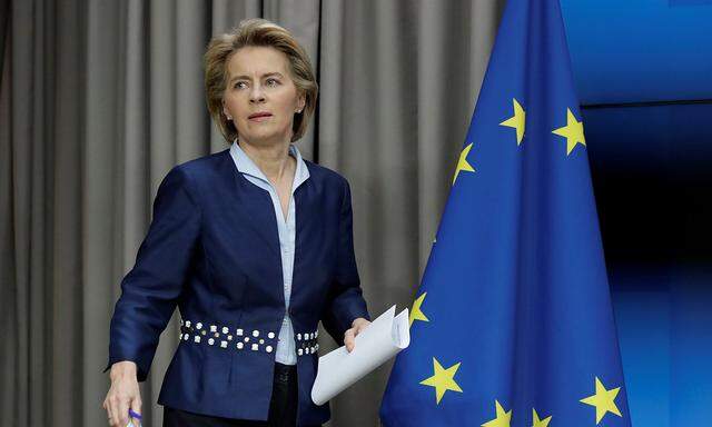 European Commission President Ursula Von Der Leyen is seen during a news conference following European summit in video conference format, in Brussels