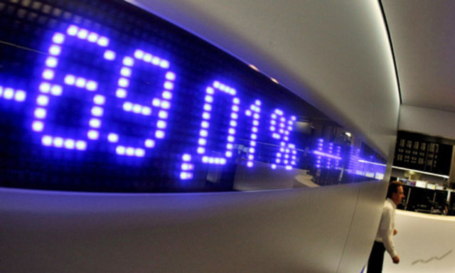 Der Kurs des Dax-Konzerns Hypo Real Estate am Montag auf dem Laufband der Frankfurter Börse.